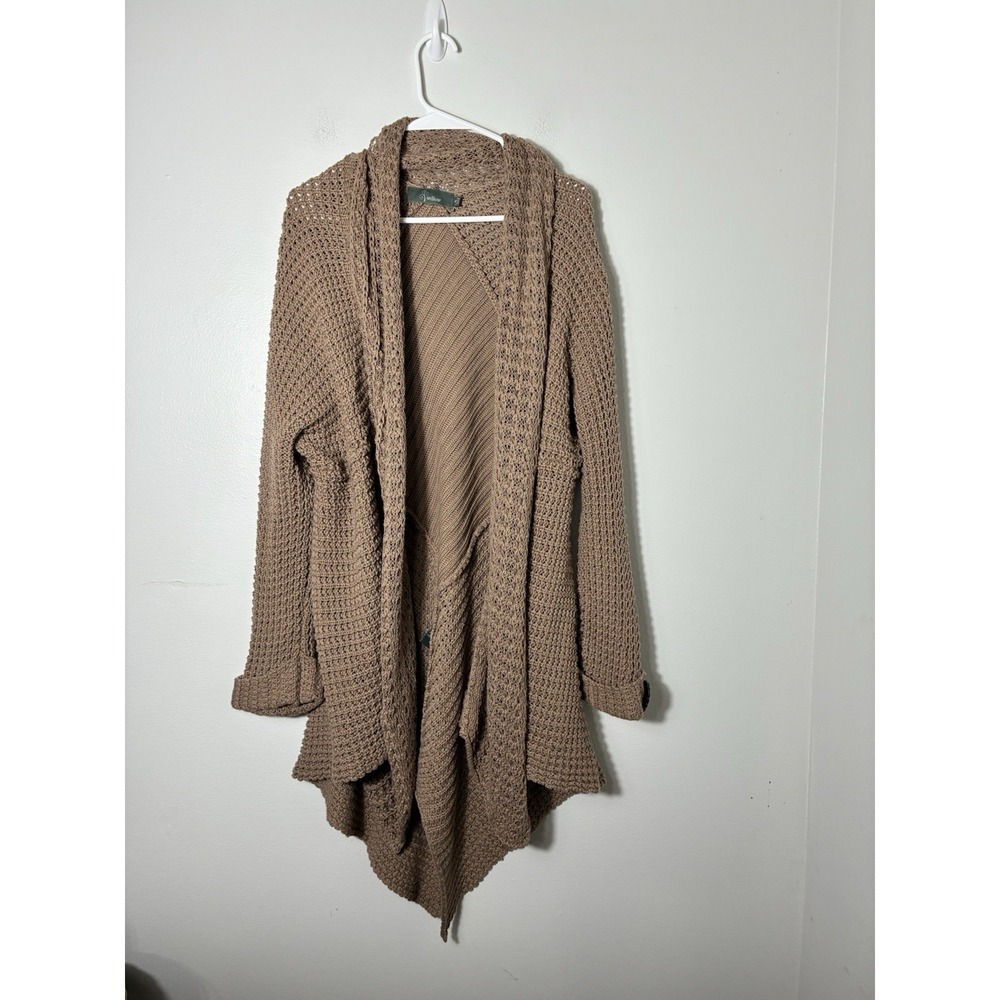 Willow Open Front Long Line Cardigan 100% Cotton Boho Sz M Brown Asymmetrical